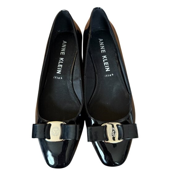 Anne Klein black patent leather dress pump with front bow women's size 6M - Picture 6 of 10